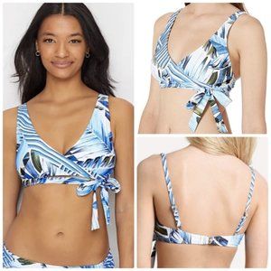 NWT La Blanca Two Cool Palm Tree Print Surplice Faux Wrap Bikini Top